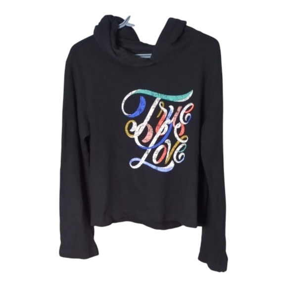 Anthropologie Super Nice Letters True Love Cropped Graphic Hoodie Black‎ Size Sm - Picture 2 of 9